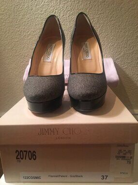 Jimmy Choo London Flannel/Patent Grey/Black Cosmic122 high heel